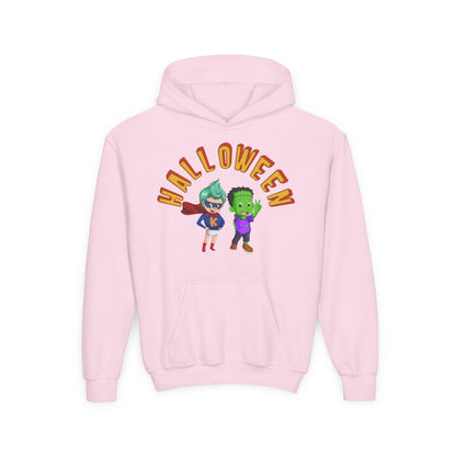 Youth Heavy Blend Hooded Sweatshirt - Holloween with super kiddo Printify