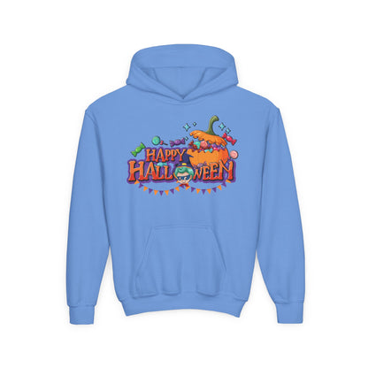 Youth Heavy Blend Hooded Sweatshirt - Happy halloween banner Printify