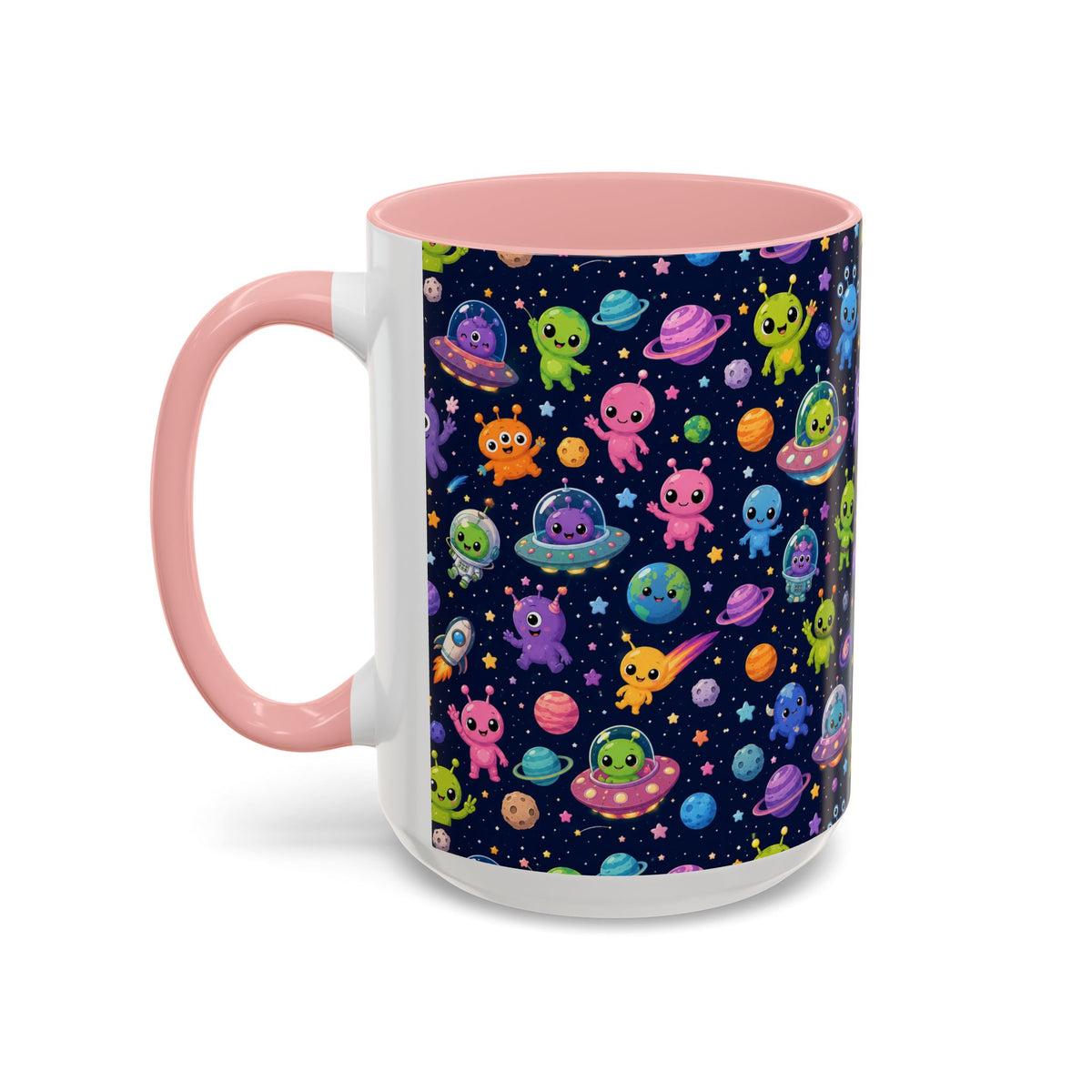 Accent Coffee Mug  (11/15 oz) - Cheerful Cartoon Alien Space