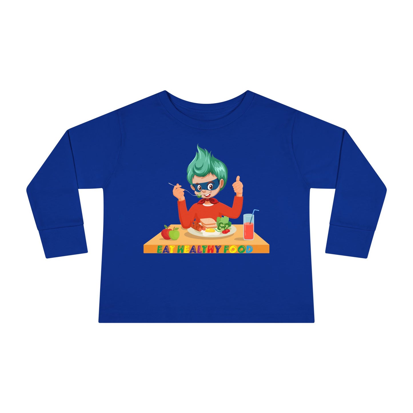 Toddler Long Sleeve Tee - Super kiddo eating healthy breafast - [[{"value":"Wonderwear Kid"}]]