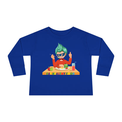 Toddler Long Sleeve Tee - Super kiddo eating healthy breafast - [[{"value":"Wonderwear Kid"}]]