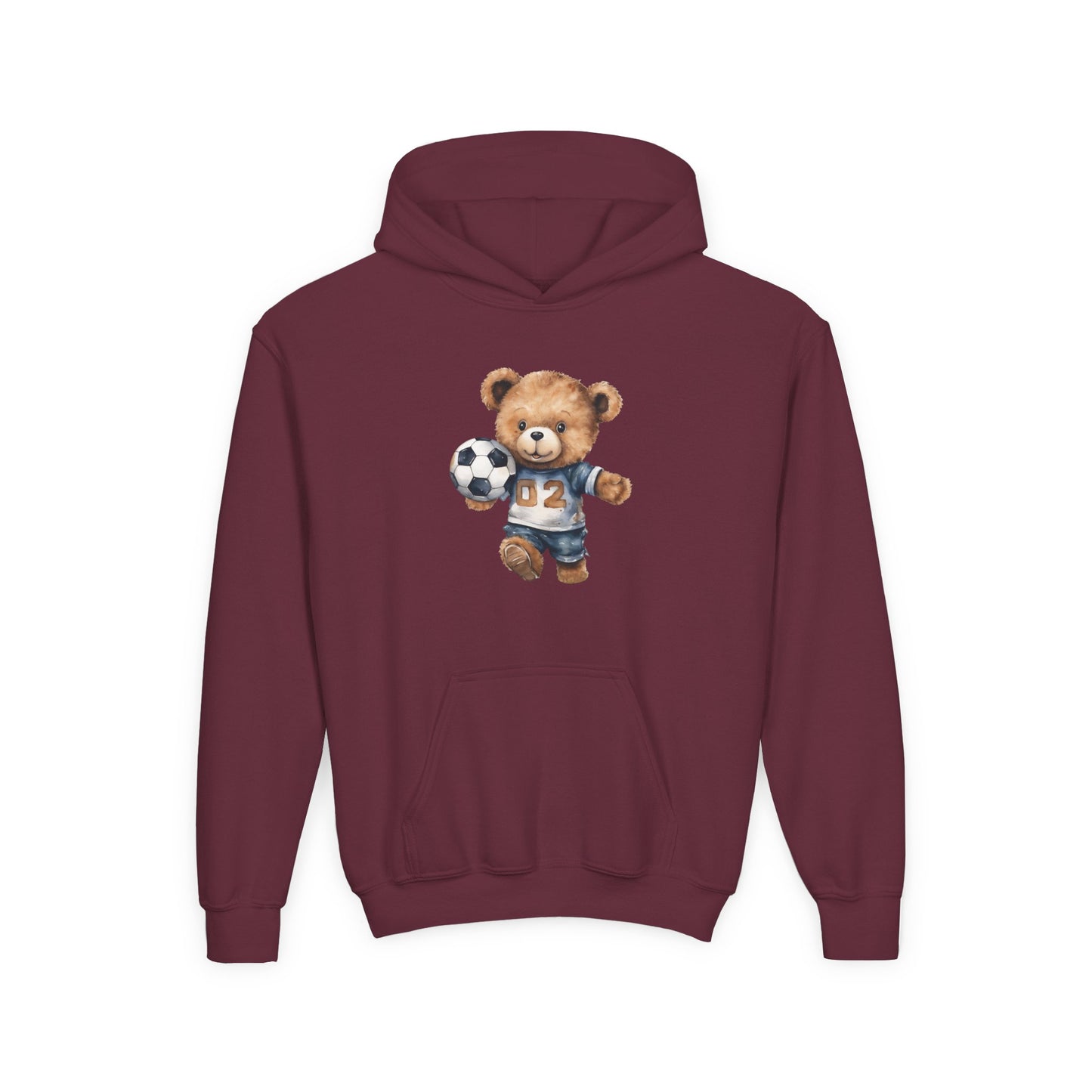 Youth Heavy Blend Hooded Sweatshirt - Adorable Soccer Bear