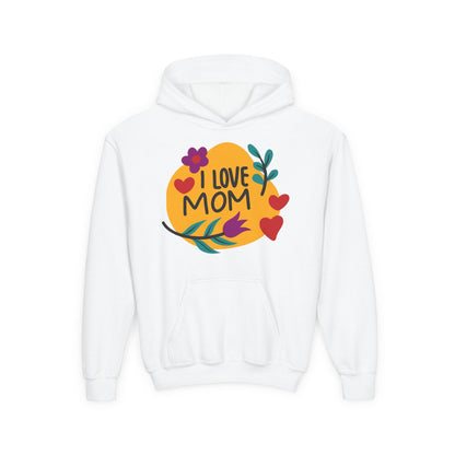 Youth Heavy Blend Hooded Sweatshirt - I love mom Printify