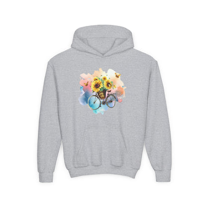 Youth Heavy Blend Hooded Sweatshirt - Sunflower Bicycle Printify