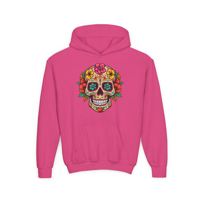 Youth Heavy Blend Hooded Sweatshirt - Colorful Skull Floral Printify