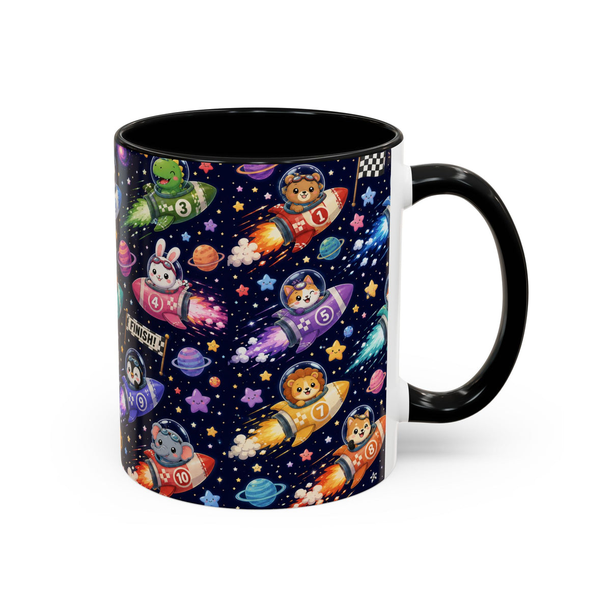 Accent Coffee Mug (11/15 oz) - Kawaii Cosmic Animal Rocket Race