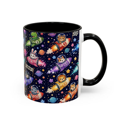 Accent Coffee Mug (11/15 oz) - Kawaii Cosmic Animal Rocket Race