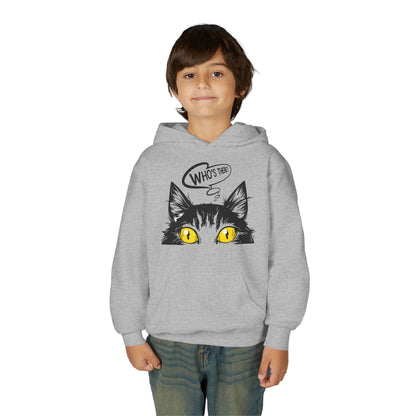 Youth Heavy Blend Hooded Sweatshirt -  Whos there cat Printify