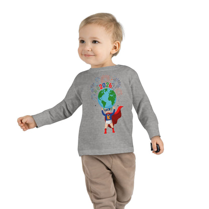 Toddler Long Sleeve Tee - Super kiddo holding globe - [[{"value":"Wonderwear Kid"}]]