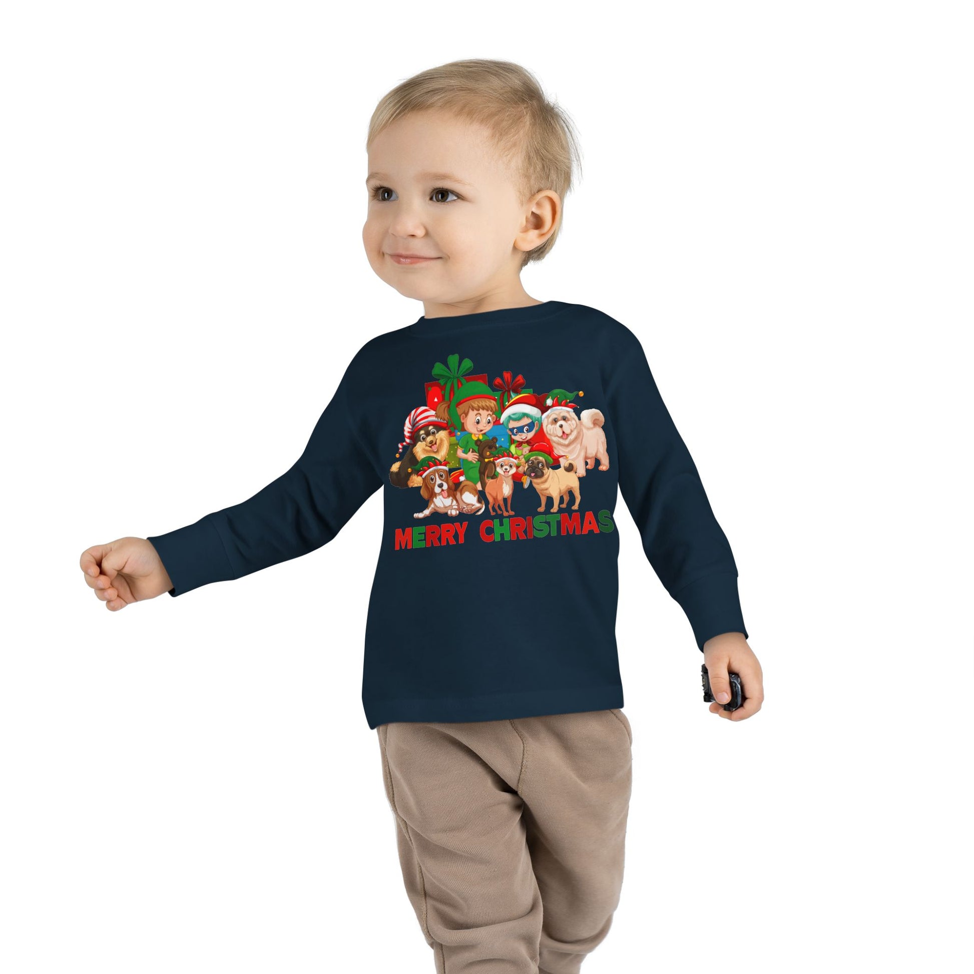 Toddler Long Sleeve Tee - Christmas with super kiddo pet friends with text - [[{"value":"Wonderwear Kid"}]]