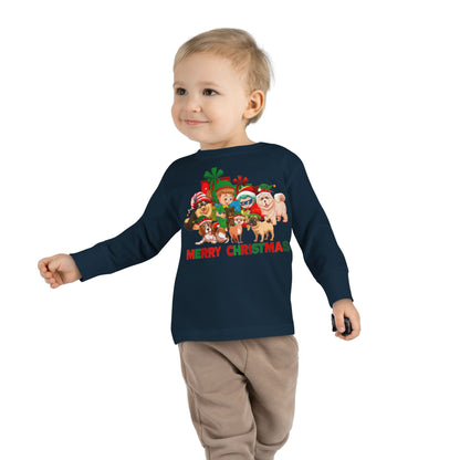 Toddler Long Sleeve Tee - Christmas with super kiddo pet friends with text - [[{"value":"Wonderwear Kid"}]]