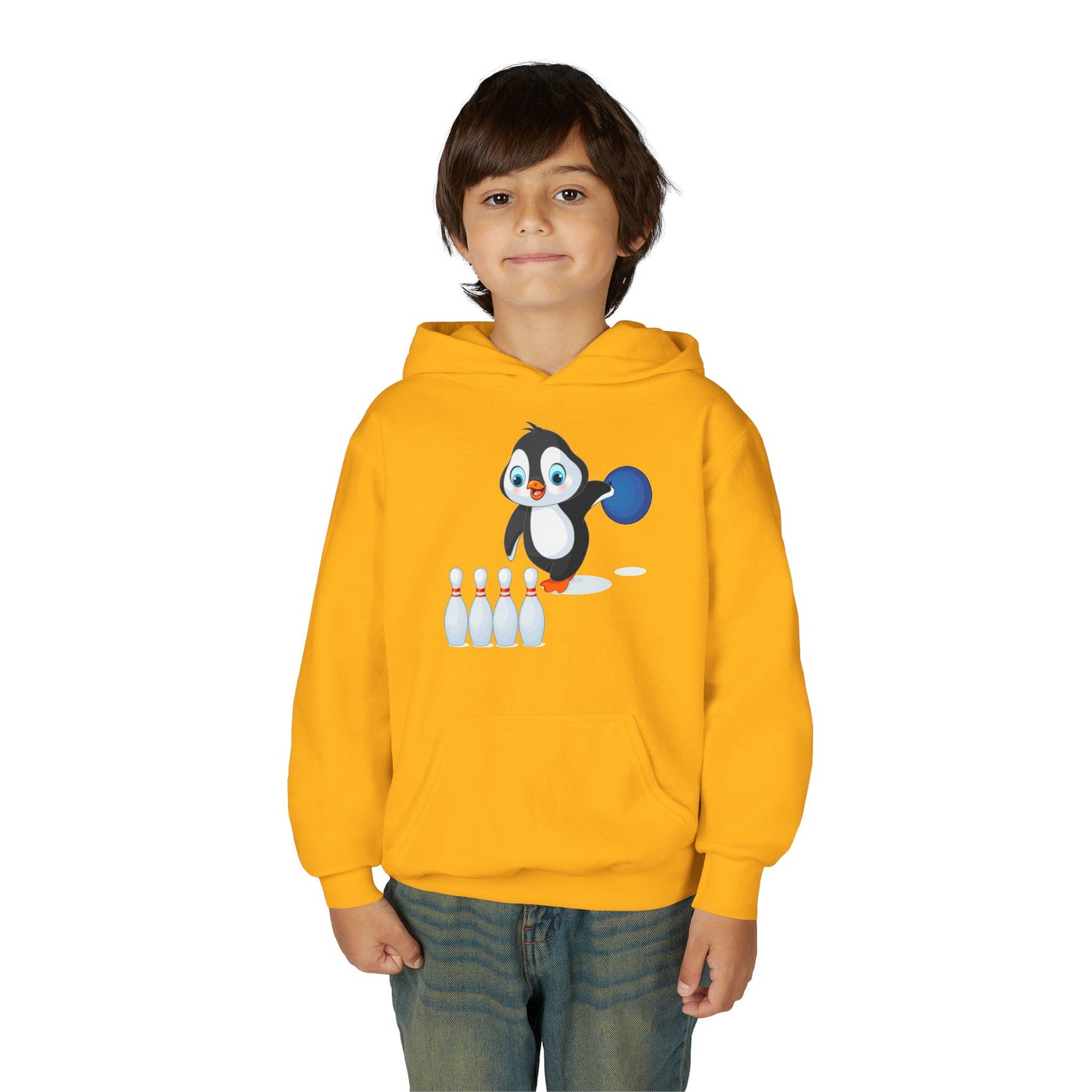 Youth Heavy Blend Hooded Sweatshirt - Adorable Penguin Bowling