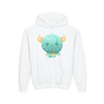 Youth Heavy Blend Hooded Sweatshirt - Cute green baby monster Printify