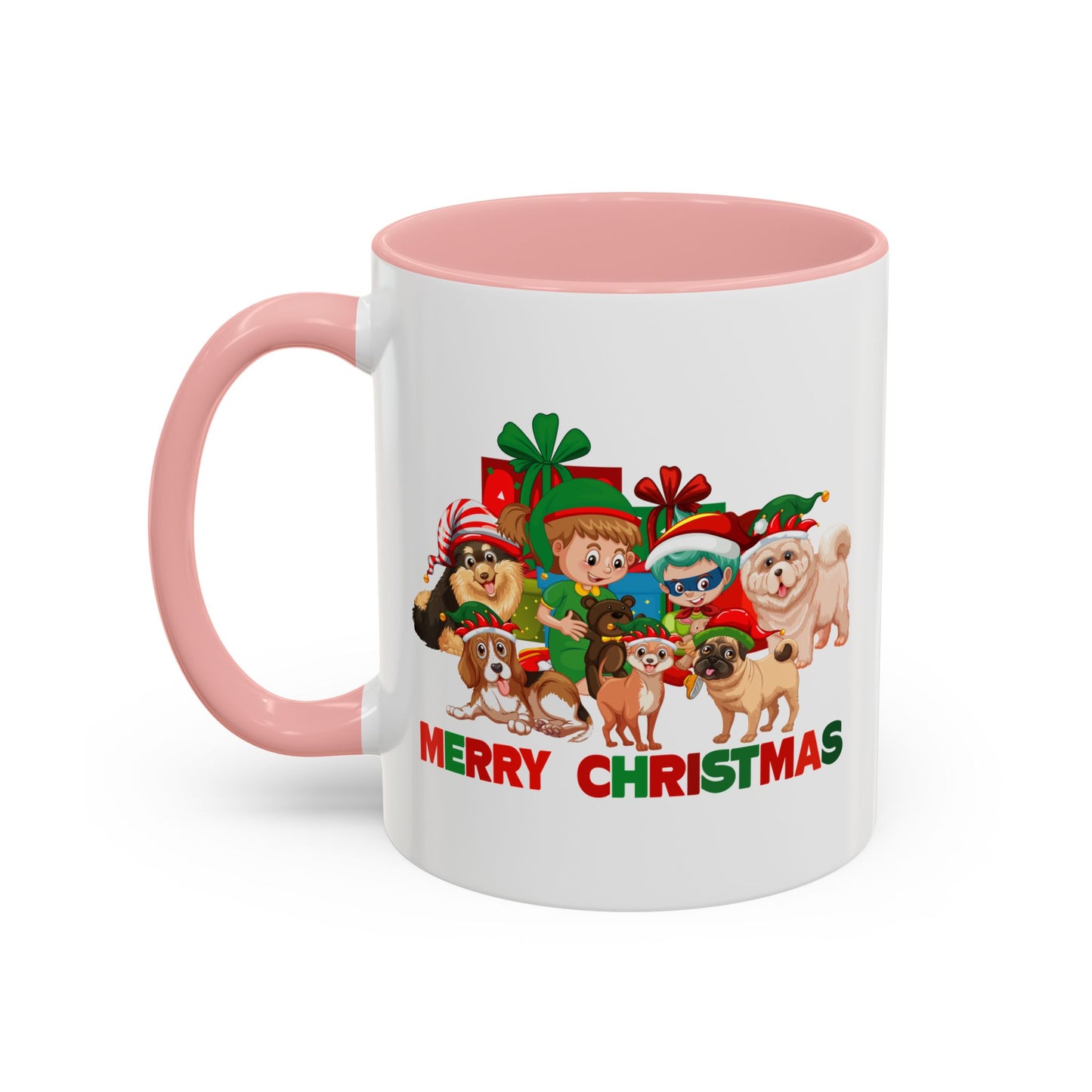 Accent Coffee Mug - Christmas with super kiddo pet friends with text