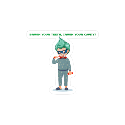 Halloween Kiss-Cut Vinyl Decals – Super kiddo brushing teeth - [[{"value":"Wonderwear Kid"}]]