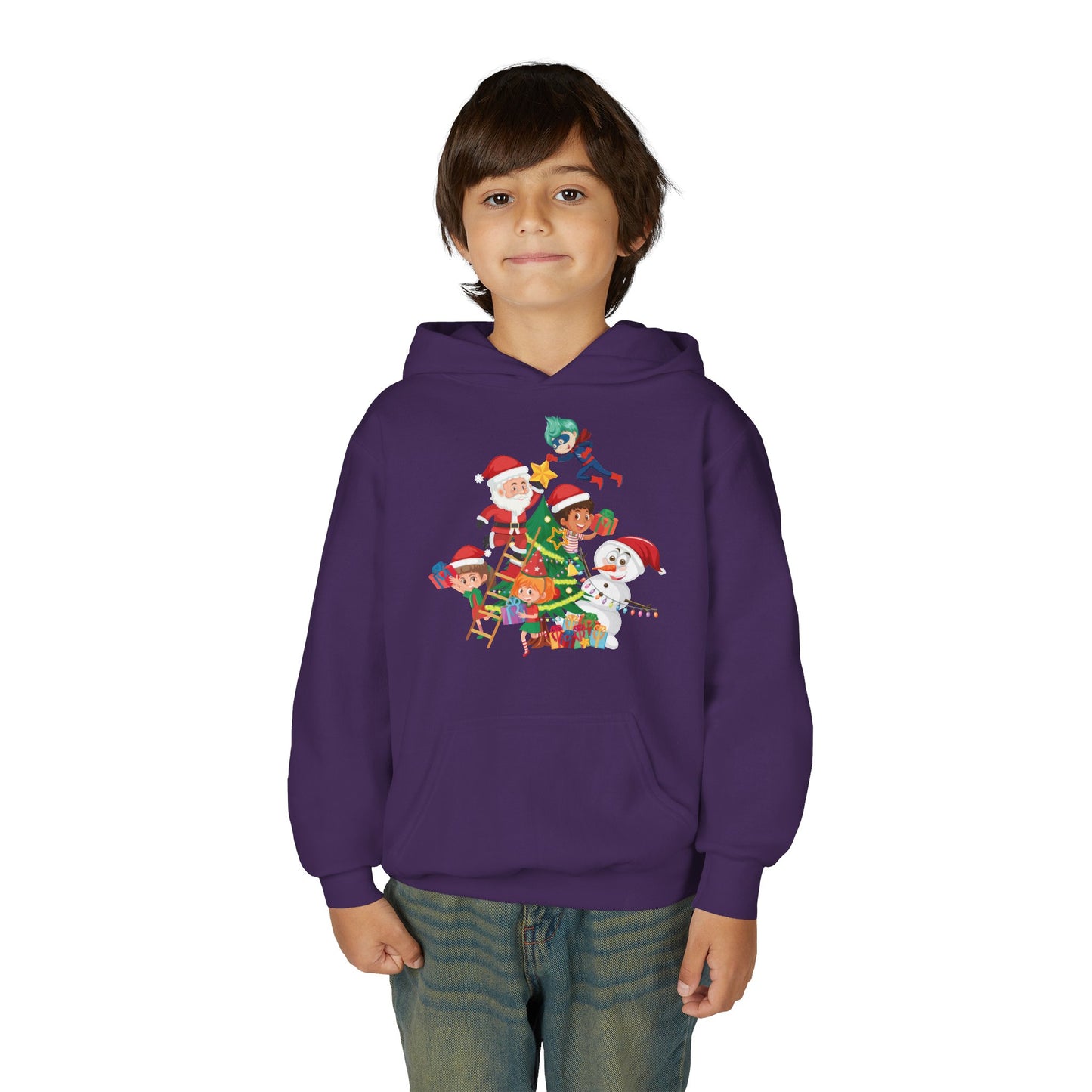 Youth Heavy Blend Hooded Sweatshirt - Super kiddo making christmas tree
