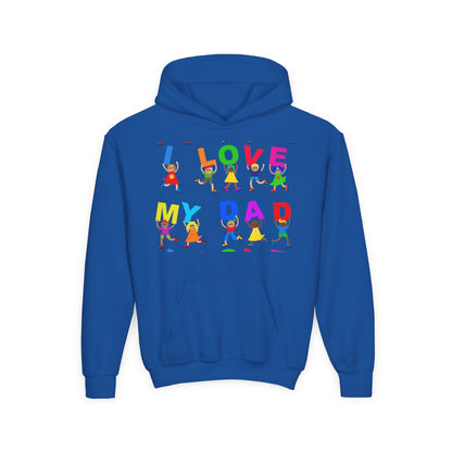 Youth Heavy Blend Hooded Sweatshirt - Kids showing i love my Dad Printify