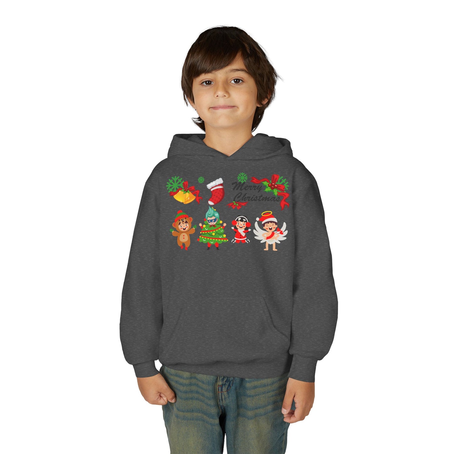 Youth Heavy Blend Hooded Sweatshirt - Merry christmas from super kid