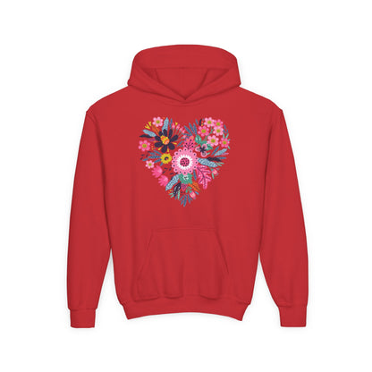 Youth Heavy Blend Hooded Sweatshirt - Flower hearts Printify