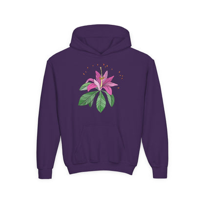 Youth Heavy Blend Hooded Sweatshirt - Purple flower Printify