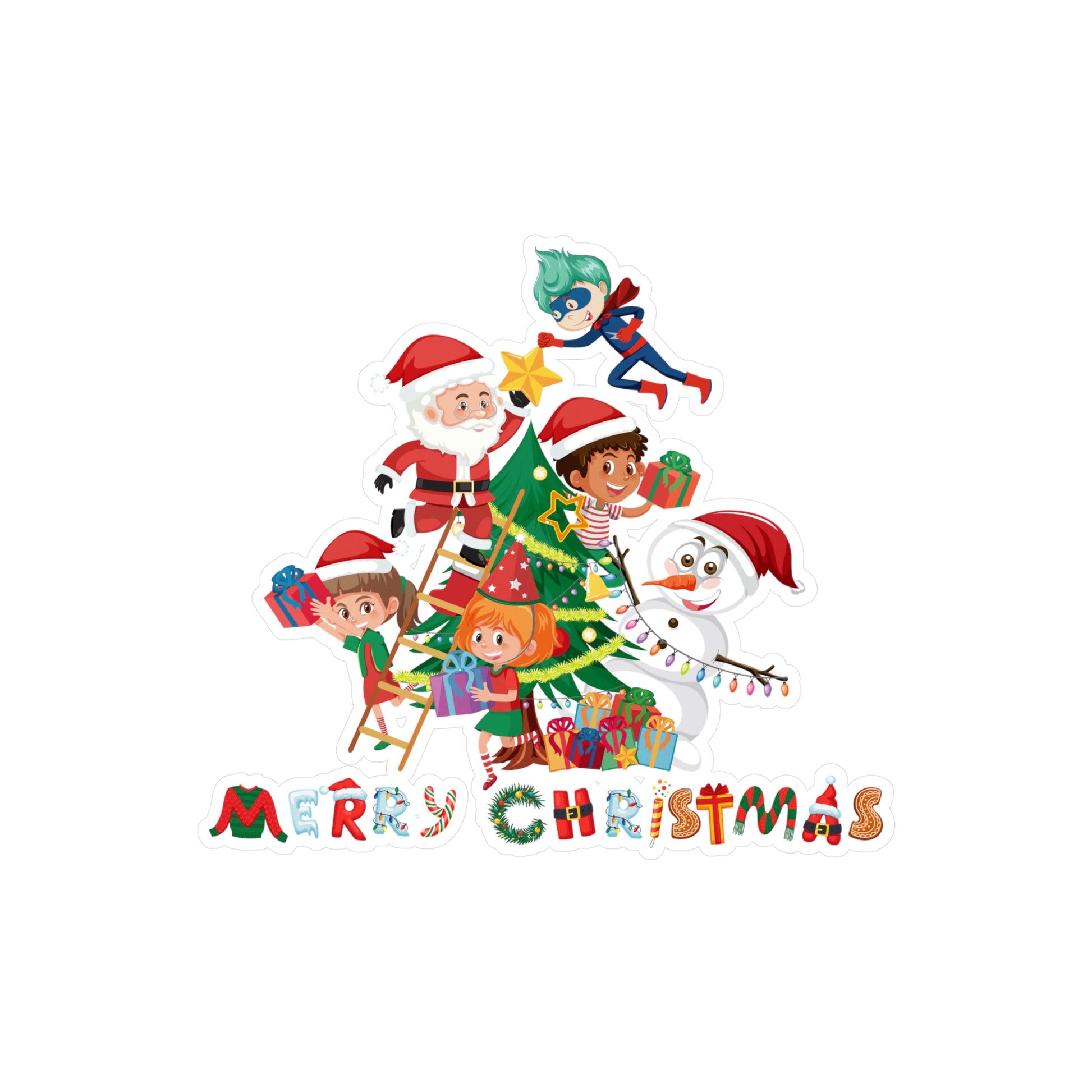 Christmas Kiss-Cut Vinyl Decals – Super kiddo making christmas tree with text - [[{"value":"Wonderwear Kid"}]]