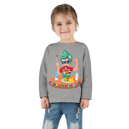 Toddler Long Sleeve Tee - super kiddo eating healthy food - [[{"value":"Wonderwear Kid"}]]