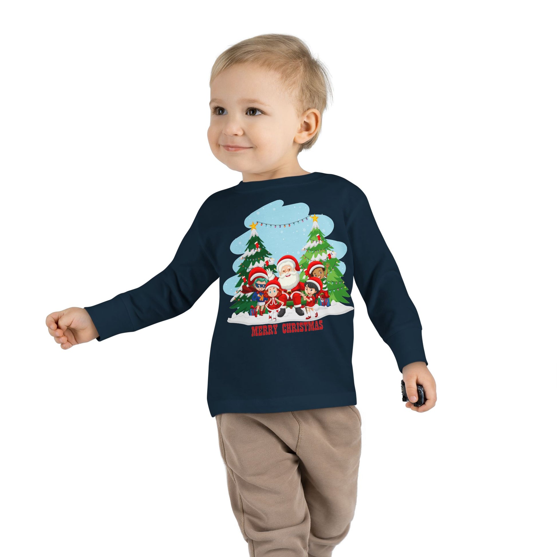 Toddler Long Sleeve Tee - Super kiddo with santa claus Merry christmas - [[{"value":"Wonderwear Kid"}]]
