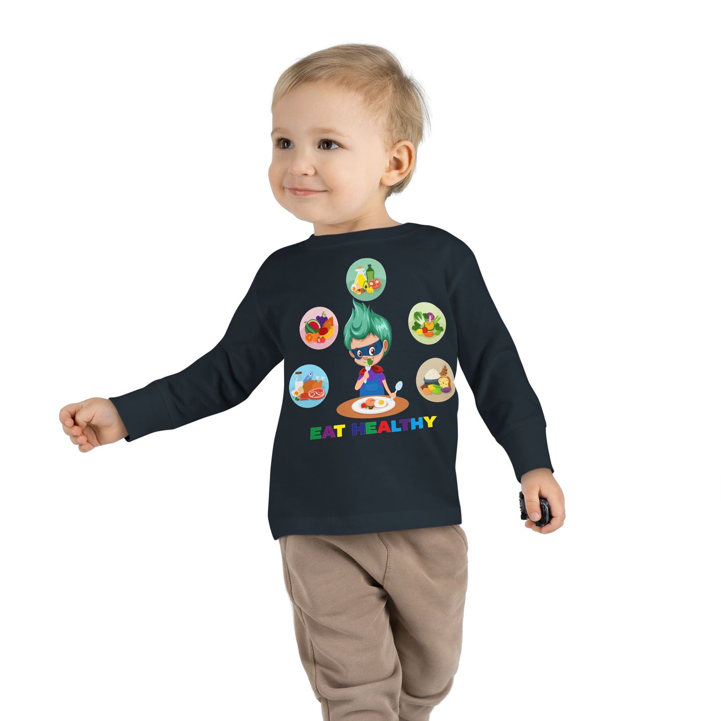 Toddler Long Sleeve Tee - Supper kiddo showing healthy food to eat - [[{"value":"Wonderwear Kid"}]]