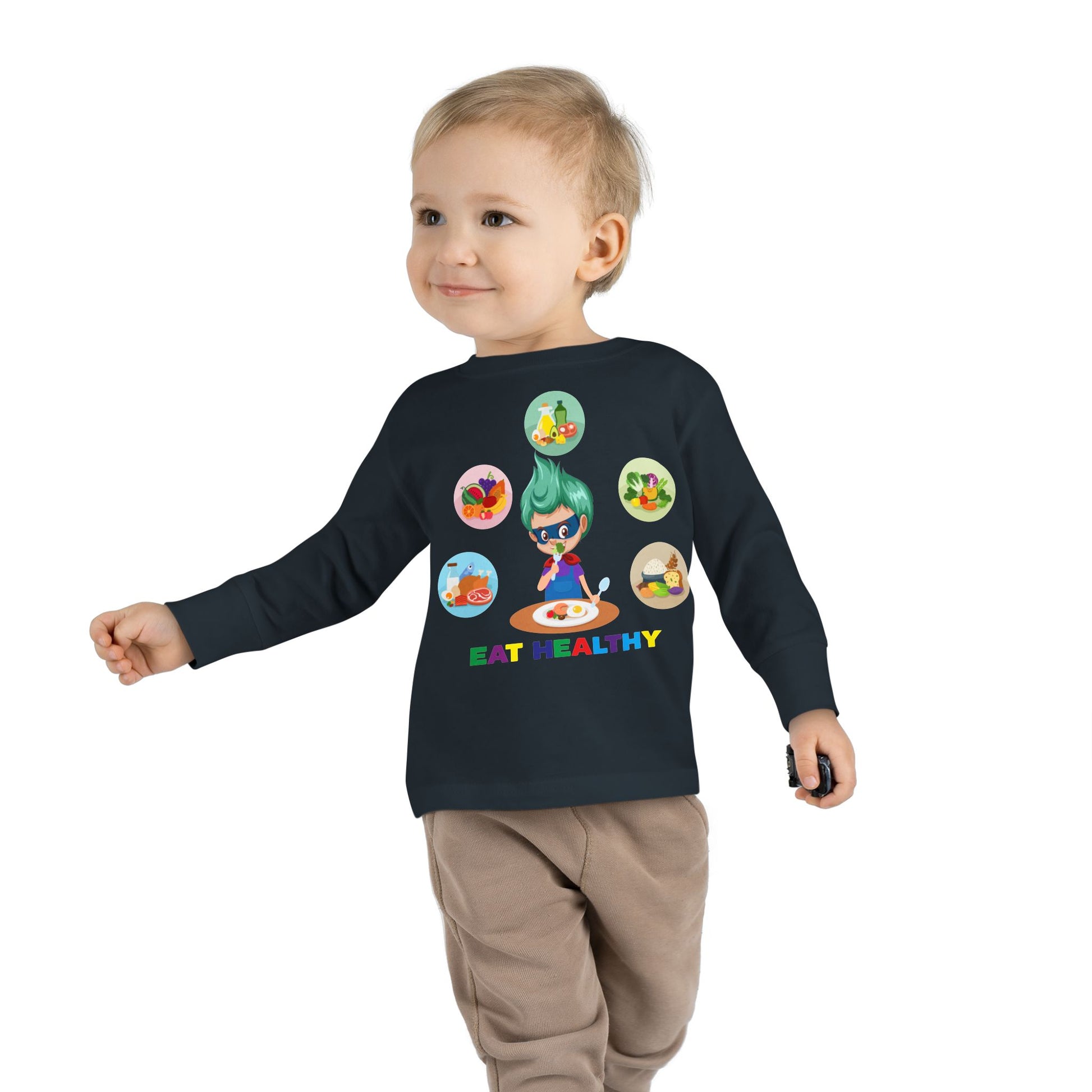 Toddler Long Sleeve Tee - Supper kiddo showing healthy food to eat - [[{"value":"Wonderwear Kid"}]]