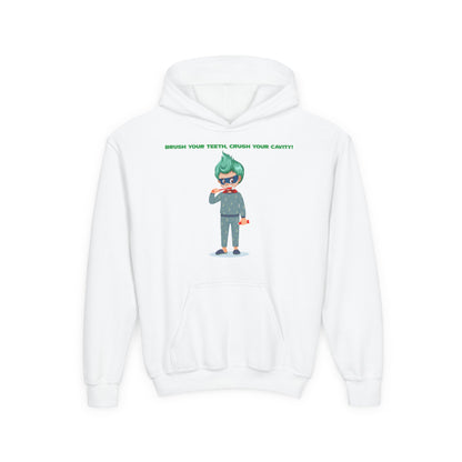 Youth Heavy Blend Hooded Sweatshirt - Super kiddo brushing teeth - [[{"value":"Wonderwear Kid"}]]