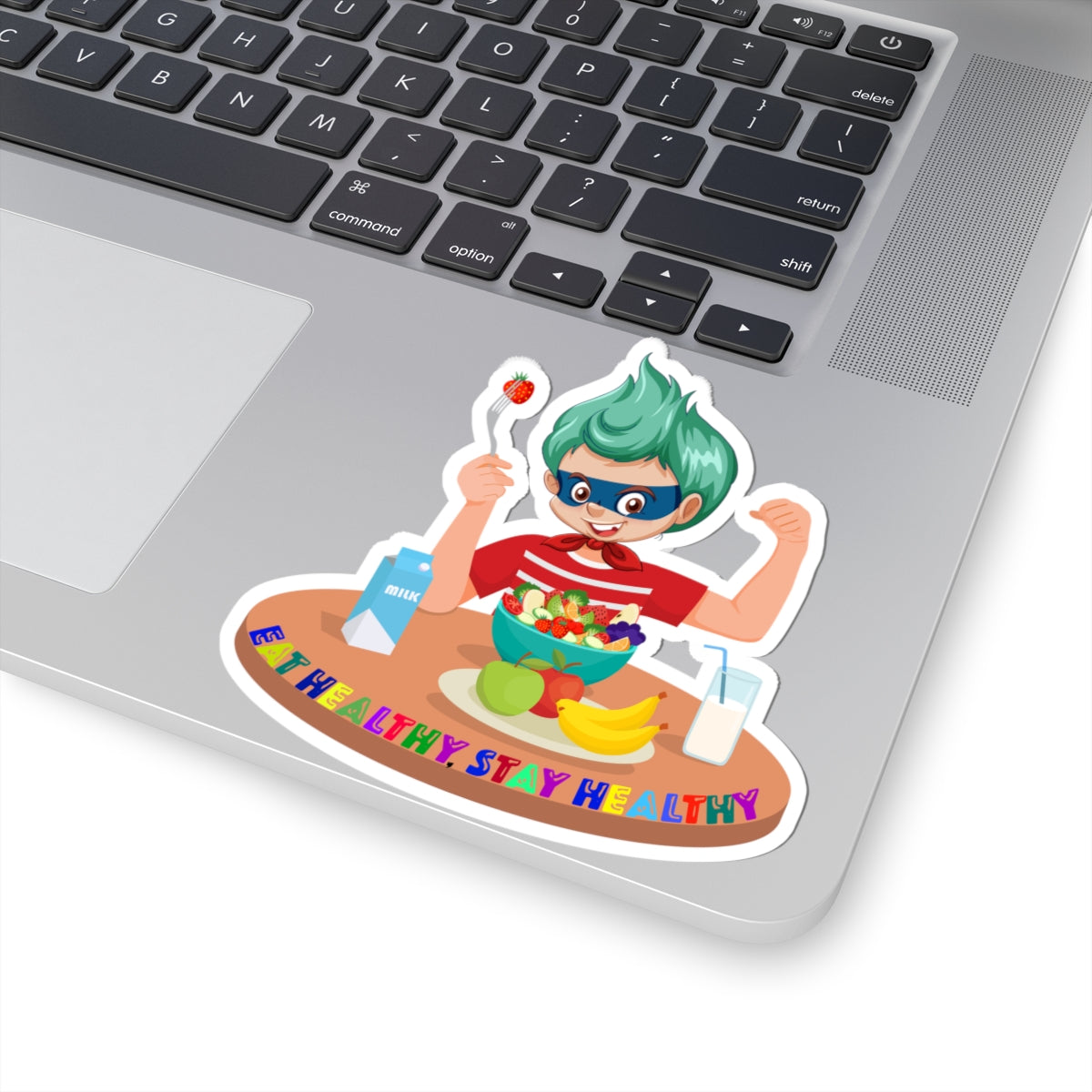 Kiss-Cut Stickers - super kiddo eating healthy food - [[{"value":"Wonderwear Kid"}]]