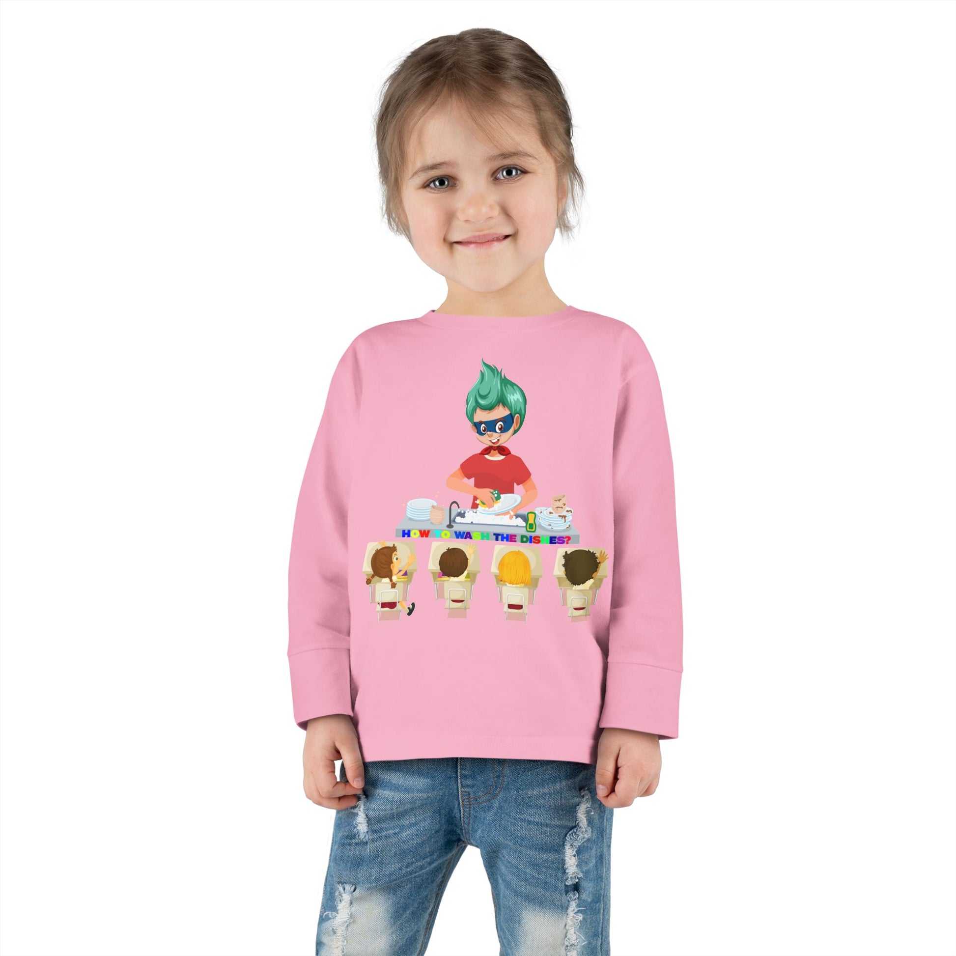 Toddler Long Sleeve Tee - Little kiddo teaching to wash dishes - [[{"value":"Wonderwear Kid"}]]