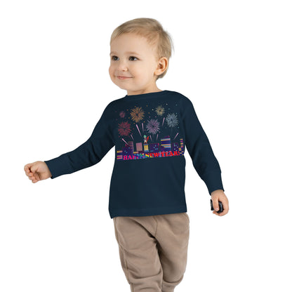 Toddler Long Sleeve Tee - Super kiddo with fireworks with text - [[{"value":"Wonderwear Kid"}]]