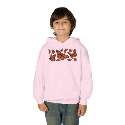 Youth Heavy Blend Hooded Sweatshirt -  Set of orange monarch butterfly Printify
