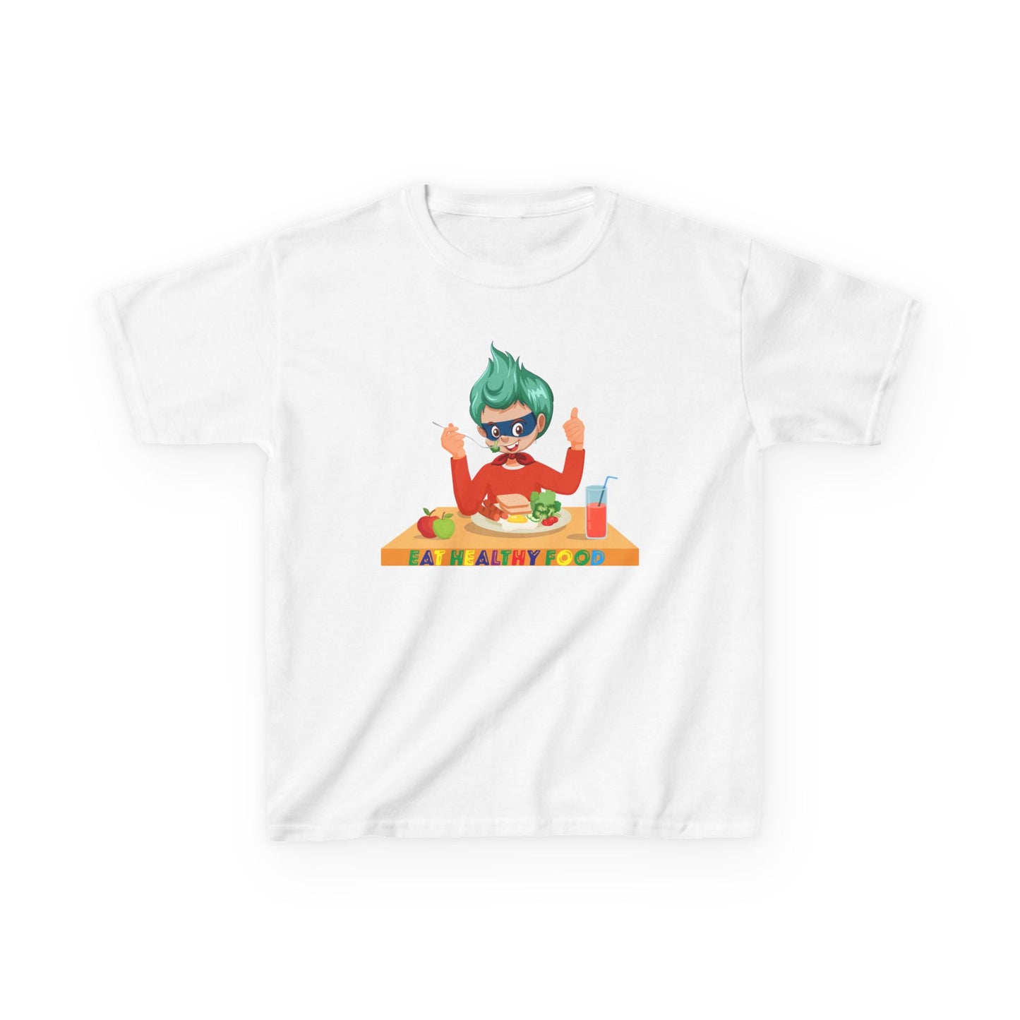 Kids Heavy Cotton™ Tee - Super kiddo eating healthy breafast - [[{"value":"Wonderwear Kid"}]]