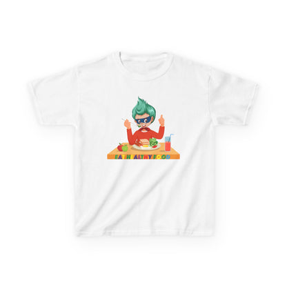 Kids Heavy Cotton™ Tee - Super kiddo eating healthy breafast - [[{"value":"Wonderwear Kid"}]]