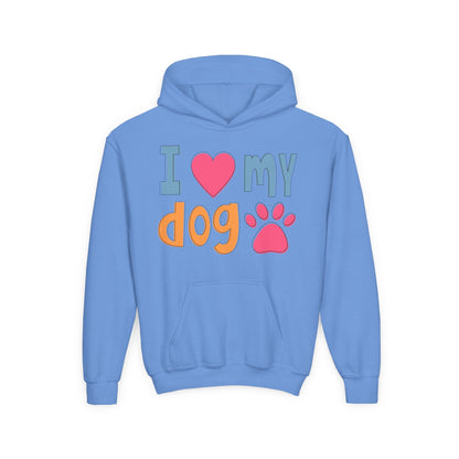 Youth Heavy Blend Hooded Sweatshirt - I love my dog Printify