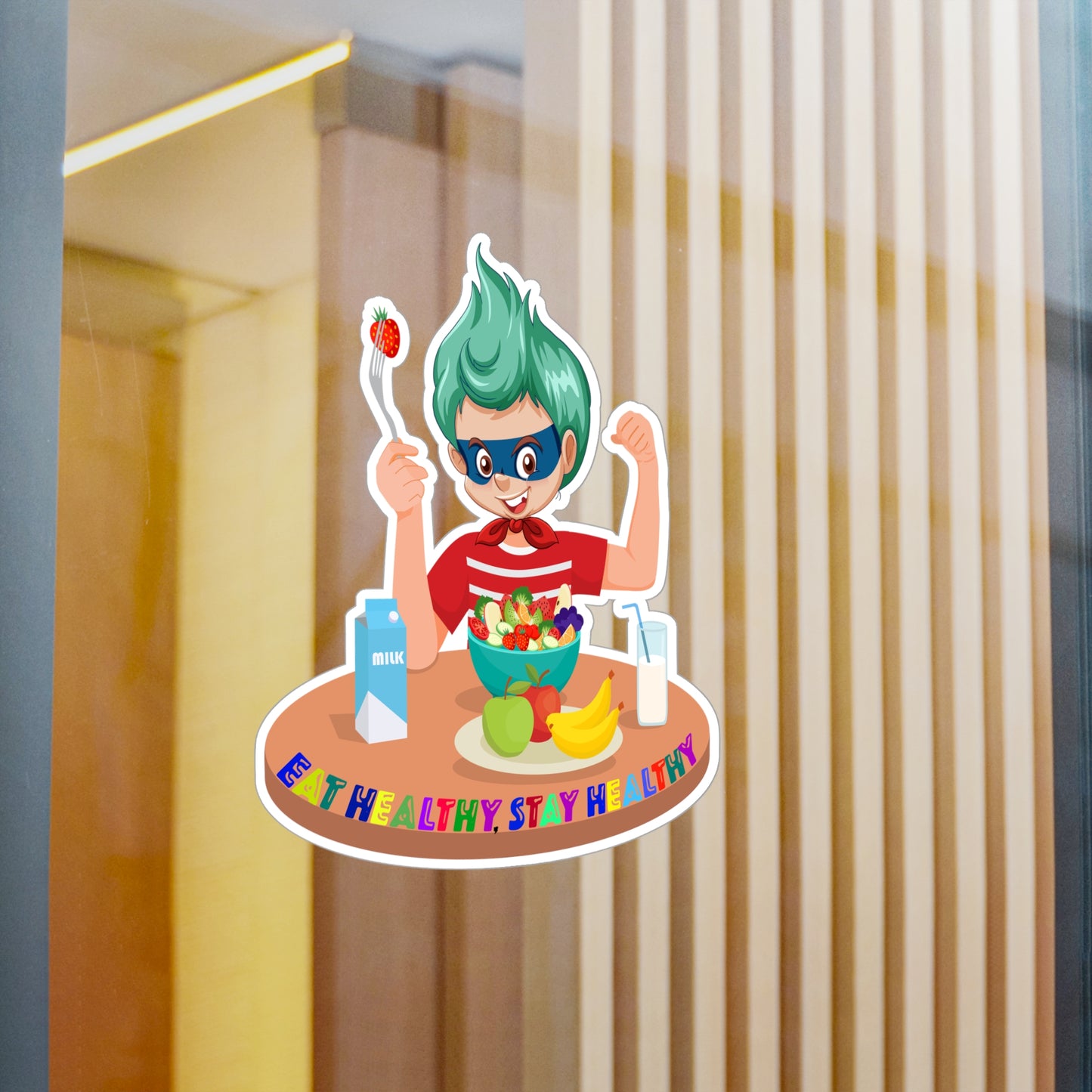 Halloween Kiss-Cut Vinyl Decals – super kiddo eating healthy food - [[{"value":"Wonderwear Kid"}]]