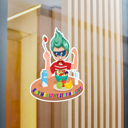 Halloween Kiss-Cut Vinyl Decals – super kiddo eating healthy food - [[{"value":"Wonderwear Kid"}]]
