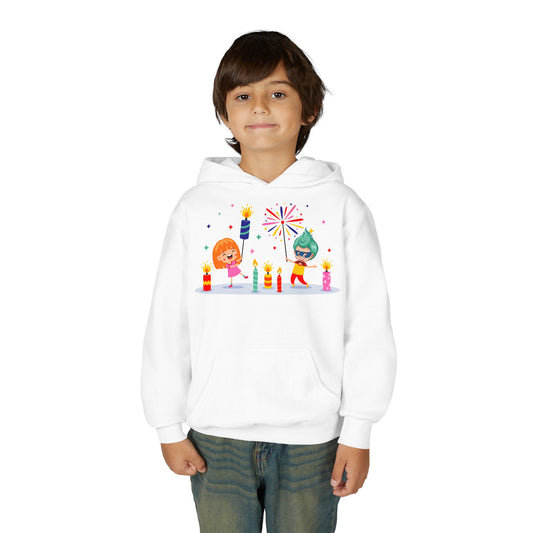 Youth Heavy Blend Hooded Sweatshirt - Super kiddo lighting fireworks
