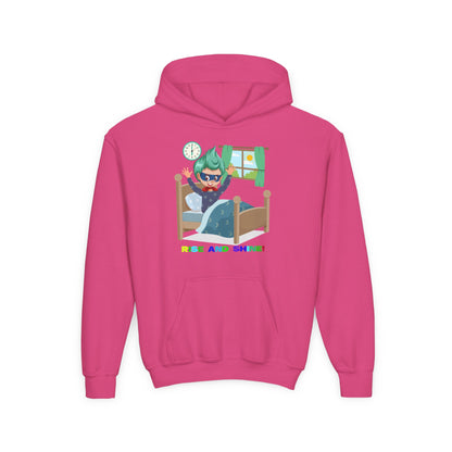 Youth Heavy Blend Hooded Sweatshirt - Super kiddo teaches us to wake up early - [[{"value":"Wonderwear Kid"}]]