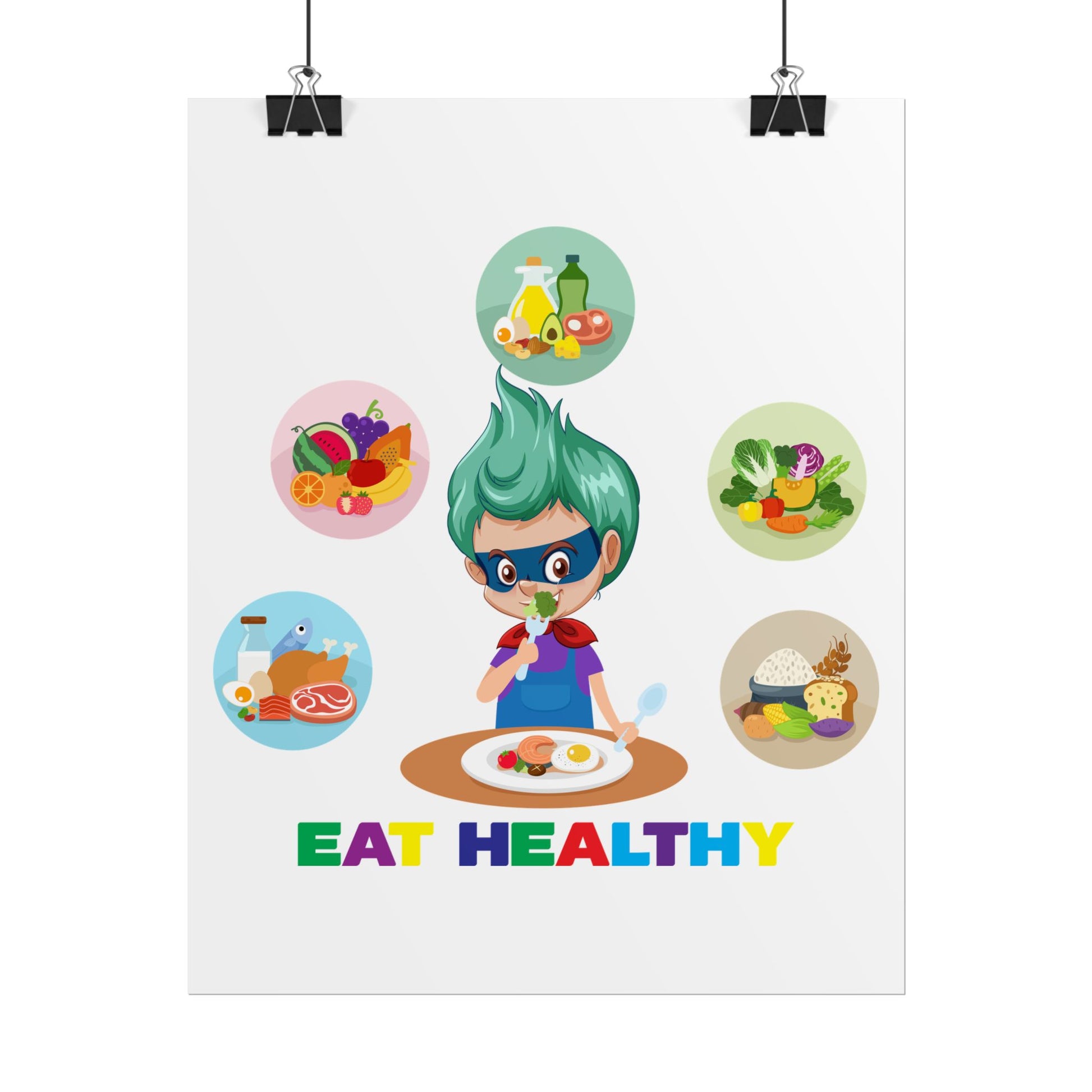 Rolled Posters - Supper kiddo showing healthy food to eat - [[{"value":"Wonderwear Kid"}]]
