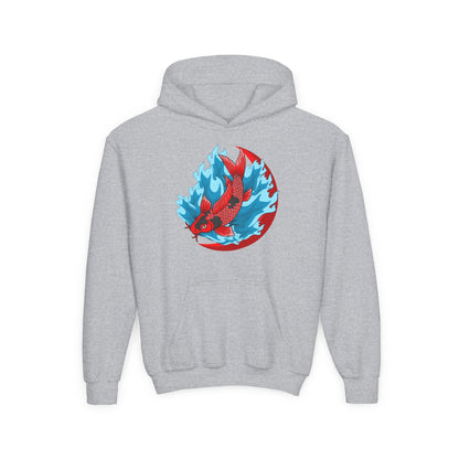 Youth Heavy Blend Hooded Sweatshirt - Red koi Printify