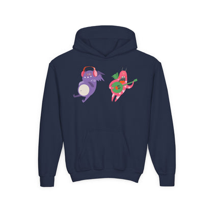 Youth Heavy Blend Hooded Sweatshirt - Monsters playing instruments Printify
