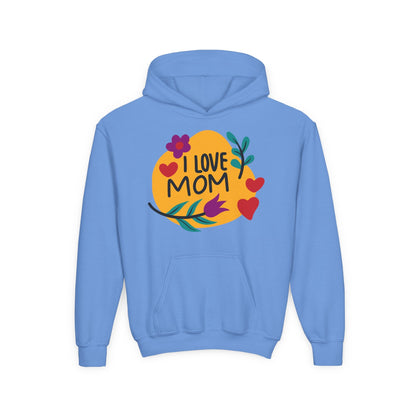 Youth Heavy Blend Hooded Sweatshirt - I love mom Printify