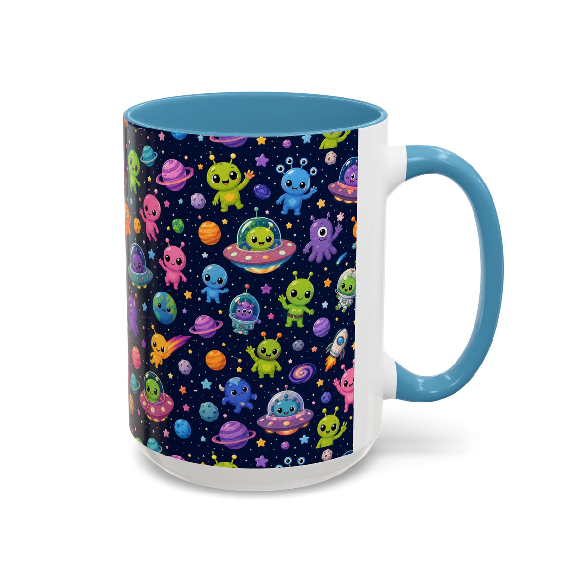 Accent Coffee Mug  (11/15 oz) - Cheerful Cartoon Alien Space