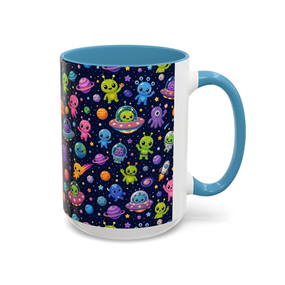 Accent Coffee Mug  (11/15 oz) - Cheerful Cartoon Alien Space