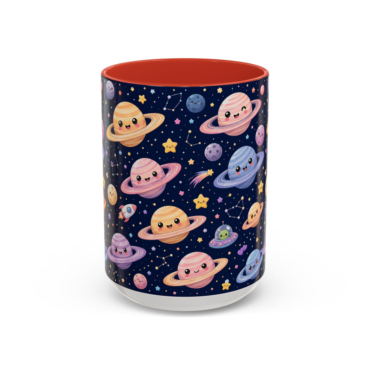 Accent Coffee Mug  (11/15 oz) - Kawaii Saturns in a Starry Space