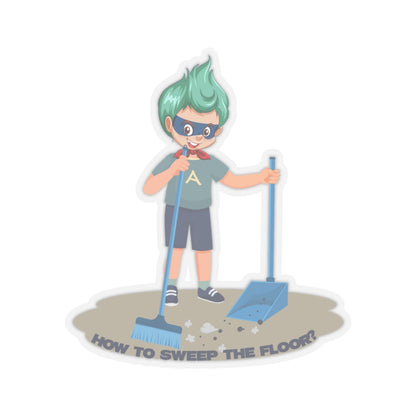 Kiss-Cut Stickers - Super kiddo sweeping floor - [[{"value":"Wonderwear Kid"}]]