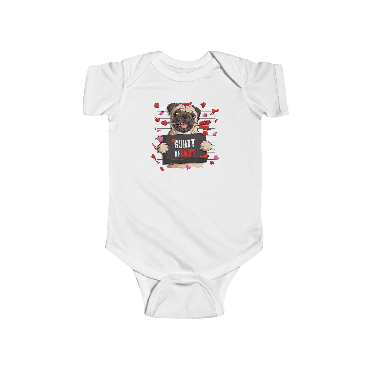 Infant Fine Jersey Bodysuit - Valentines -  Pug Guilty of love - [[{"value":"Wonderwear Kid"}]]